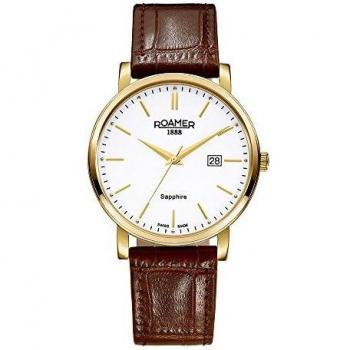Roamer Men's Quartz Watch with White Dial Analogue Display and Brown Leather Strap 709856 48 25 07