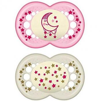 MAM Original Night Silicone Pacifier +6 Months Double Pack Pink
