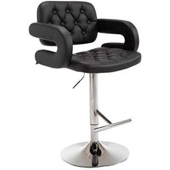 Taburete de Bar Dublin - Diseño PU, Ajustable en Altura, Giratorio, 14 Colores Disponibles, 123 cm - Negro Cromado