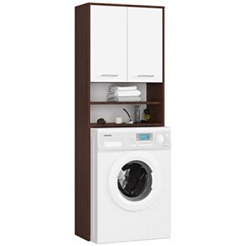 Columna de Baño Akord Fin Wenge y Blanco con 2 Puertas y 4 Estantes - 64x30x180 cm