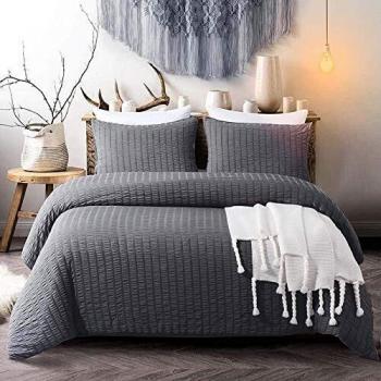 Vivilineneu Juego de Funda Nórdica Seersucker, 3 Piezas Juego de Cama de Microfibra Lavada al Agua, Estilo Natural, con Cremallera y Esquinas