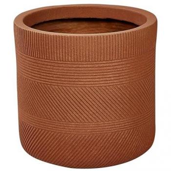 Maceta Redonda de Fibra de Arcilla Marrón Dorado con Patrón en Relieve ⌀ 24 cm para Exterior