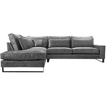 Sofá Rinconero Kingsport 111, Gris, 314x224x90cm, con Cojines y Patas de Metal