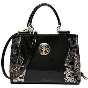 Yan Show - Bolso al hombro de Charol para mujer dorado negro