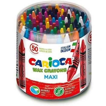 Carioca Ceras Maxi Wax | Set Ceras para Niños con Cuerpo y Punta Maxi, Lavables, Colores Surtidos, 50 Uds