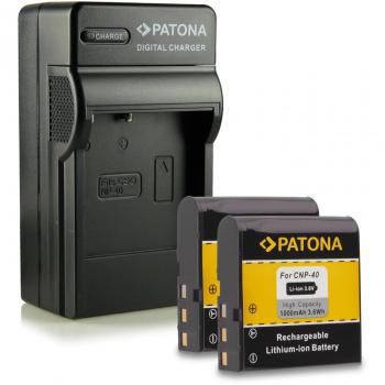 Bundle - 4en1 Cargador + 2x Batería NP-40 para Casio Exilim High Speed EX-FC100 - Exilim Pro EX-P505 / EX-P600 / EX-P700 - Exilim Zoom EX-Z30 / EX-Z40 / EX-Z50 / EX-Z55 / EX-Z57 / EX-Z100 / EX-Z200 / EX-Z300 / EX-Z400 / EX-Z450 / EX-Z500 / EX-Z600 / EX-Z