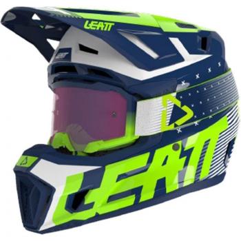 Leatt Casco de Cross 7.5 Moto con Gafas, Tecnología Turbina 360°, Color Azul