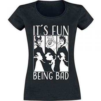 Disney Villains It´s Fun Being Bad Mujer Camiseta Negro XXL, 100% algodón, Regular