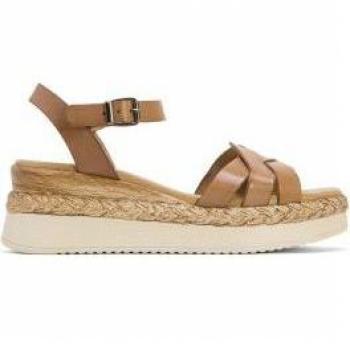 Sandalias de cuña de piel taupe Frida con cierre de hebilla y altura de 5,5cm