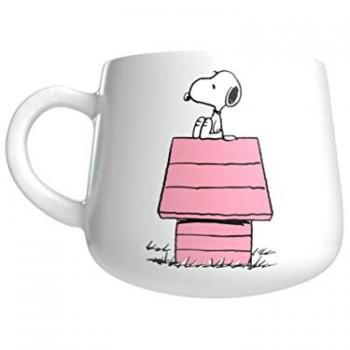 Taza Cerámica Snoopy con Figurita 3D de Woodstock y Caseta Rosa, Capacidad 320 ml