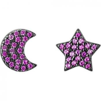 Pendientes asimétricos Amrita en forma de estrella y luna: joyas de plata bañadas en rutenio