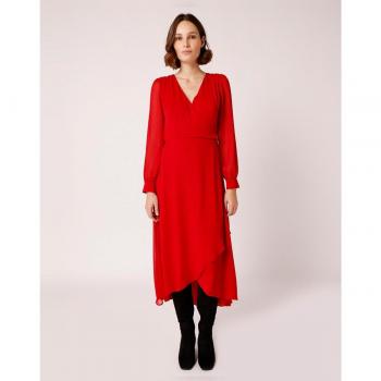 Vestido midi manga larga semi transparente Rojo 36 de Naf Naf