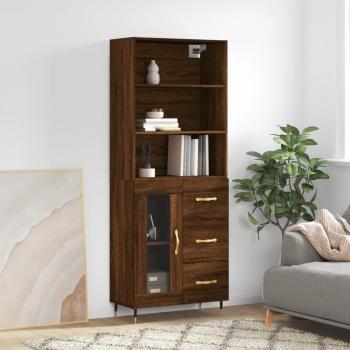 Aparador alto de madera contrachapada marrón roble 69,5x34x180 cm