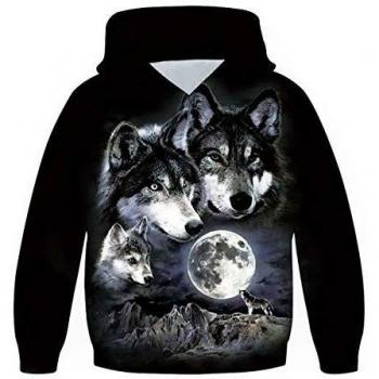 Freshhoodies Sudadera con Capucha para Niños Niñas Adolescente 3D Lobo Otoño Invierno Manga Larga Suéter Deporte Capucha 6-7 Años