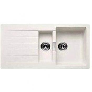 Fregadero encastrado reversible de dos cubetas con escurridor, modelo Roca Oslo, 86 x 50 x 20 centímetros, color blanco