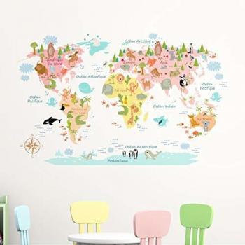 Pegatinas adhesivas mapa del mundo decoración pared habitación niños, multicolor
