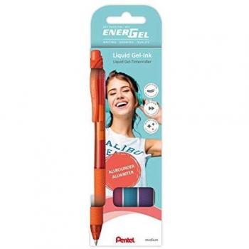 Pentel EnerGel Retractable Gel Pens - 0.7mm Tip, 0.35mm Line Width, Refillable, Rubber Grip, Assorted Fun Colors (Orange, Pink, Light Blue, Violet), Pack