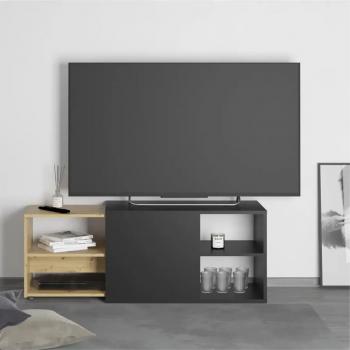 Mueble de TV FMD con 2 compartimentos abiertos en negro y roble, diseño moderno, ideal para salón