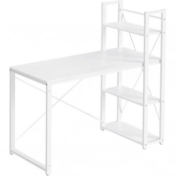 Escritorio con Estantes Oficina en Casa Blanco Arce, escritorio blanco versátil, estantes ajustables, mesa de ordenador de 120 cm, ideal para sala de estudio y oficina en casa, montaje sencillo