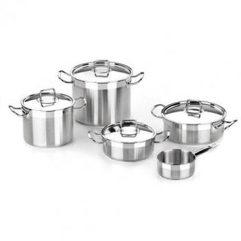 BRA Profesional - Menaje de 5 piezas, acero inoxidable 18/10, apta para todo tipo de cocinas incluídas de inducción, 20-24-14 cm