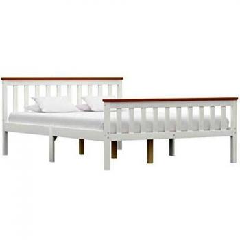 Cama de madera de pino maciza blanca 140x200 cm
