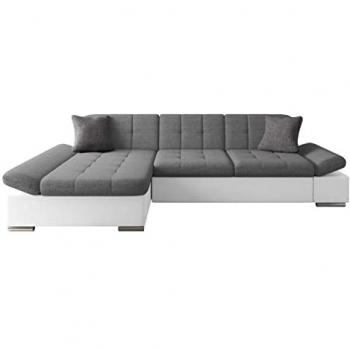 Sofá rinconero Comfivo 151, gris, con función de descanso y caja de ropa de cama, dimensiones 278x161x76cm