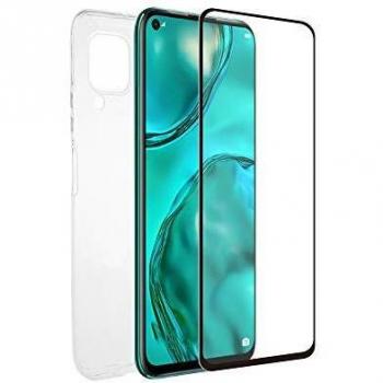 muvit for change Pack Huawei P40 Lite Funda Cristal Soft + Protector de Pantalla Vidrio Templado Plano Marco Negro