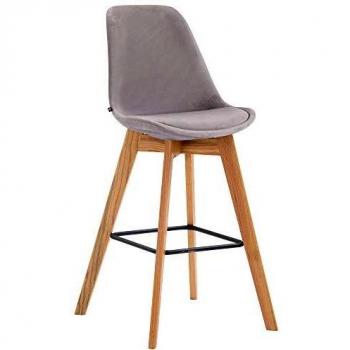 Taburete Alto Scandinavo Metz en Terciopelo Gris Natural con Respaldo y Apoyo para Pies