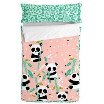 Saco Nórdico Panda Garden Rosa 105x200 cm - 100% Algodón - Sin Relleno - Calidad 150 TC