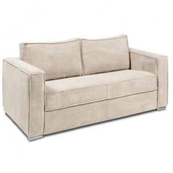 Sofá cama de 3 plazas con apertura italiana en pana beige - Somier de láminas anchas de 140 cm - Colchón de 14 cm Loreto