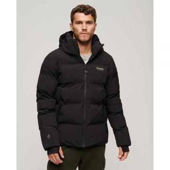 Superdry Chaqueta Puffer Boxy Negro con Capucha y Corte Cuadrado