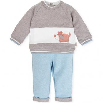 Conjunto sin pie de bebé niño Tutto Piccolo en color topo con abertura trasera y botones a presión