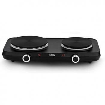 Wëasy PLW225 Placa Eléctrica Portátil con 2 Fuegos, 2250 W, Tempertaturas Regulables, Diámetro 15 Cm y 18 Cm, Ideal para Uso En Casa o Camping, Aluminio