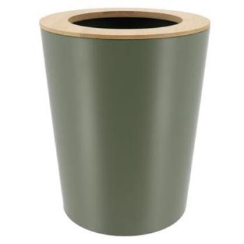 Cubo de Basura Metal 5L Caqui con Tapa de Bambú