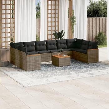 11-Piece Grey Poly Rattan Garden Sofa Set with Cushions