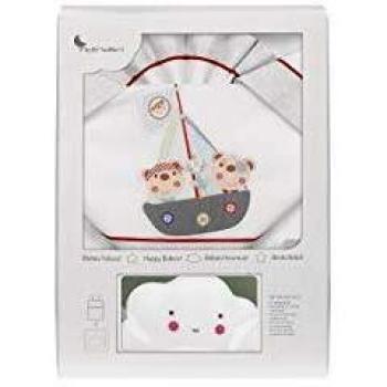 Interbaby NU3128-18 - Sábanas de cuna pirata en blanco y gris con lámpara nube, unisex