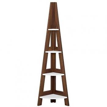 Estantería Madera Oscura Blanco 4 Niveles Madera de Ingeniería Escalera Esquinera Moderna Contemporánea Mobile Solo