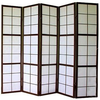 Biombo Paravento de 5 Paneles en Madera Negra y Papel de Arroz 175x220cm