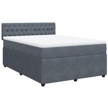 Cama box spring con colchón terciopelo gris oscuro 140x190 cm