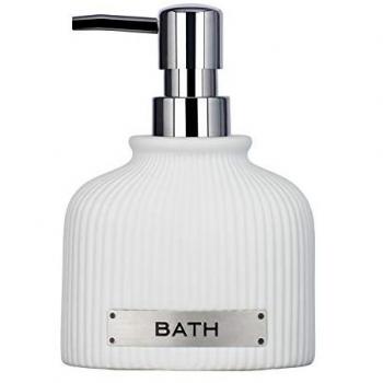 WENKO Dosificador de jabón Bath blanco - Dispensador de jabón líquido Capacidad: 0.22 l, Cerámica, 10.5 x 15 x 8.5 cm, Blanco