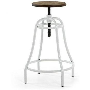 Kave Home - Taburete Alto de Bar Malira Blanco de Altura Regulable 66-84 cm con Asiento de Madera de bambú y pie de Acero