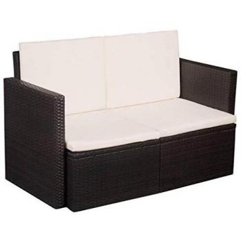 2-Seater Outdoor Sofa with Cushions, Brown Poly Rattan