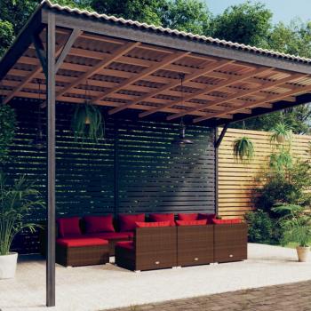 10-Piece Brown Poly Rattan Garden Lounge Set with Cushions