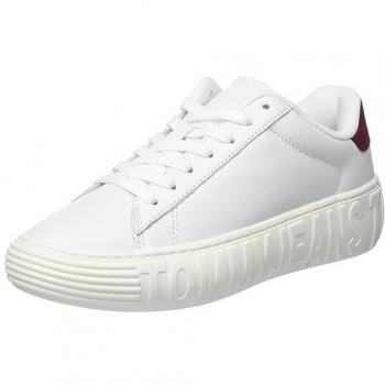 Tommy Hilfiger Women's Contrast Detail Lace-Up Sneakers - Size 10 US / EU40, White and Red Leather