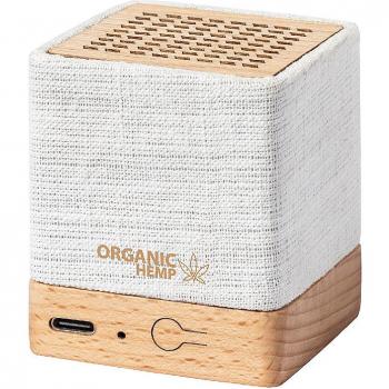 Altavoz Bluetooth Nature de Cáñamo y Madera - Potencia 3W, Batería 300mAh, Tamaño Compacto (5.6x6.5x5.6 cm), Color Beige Claro