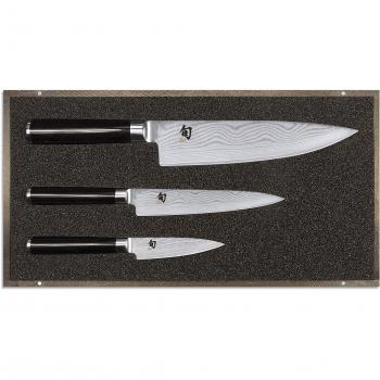 Set de 3 cuchillos KAI Shun Classic - acero damasco, mango ergonómico, incluye cuchillo de chef, cuchillo pelador y cuchillo utilitario