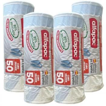 Bolsas de basura autocierre 50L 80% reciclado, 4 rollos de 15 bolsas (60 bolsas) blancas, dimensiones 68x75cm