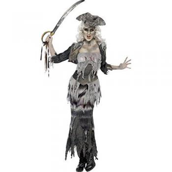 Disfraz de Pirata Fantasma para Mujer - Zombie Piratessa Gris y Terrorífica