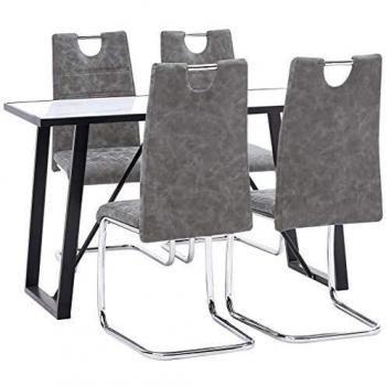 vidaXL Juego de Comedor 5 Piezas de Cuero Sintético Mobiliario Decoración Interior Casa Hogar Robusto Duradero Resistente Funcional Práctico Útil Gris