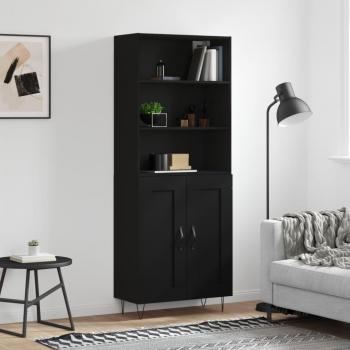 Aparador alto de madera contrachapada negro 69,5x34x180 cm